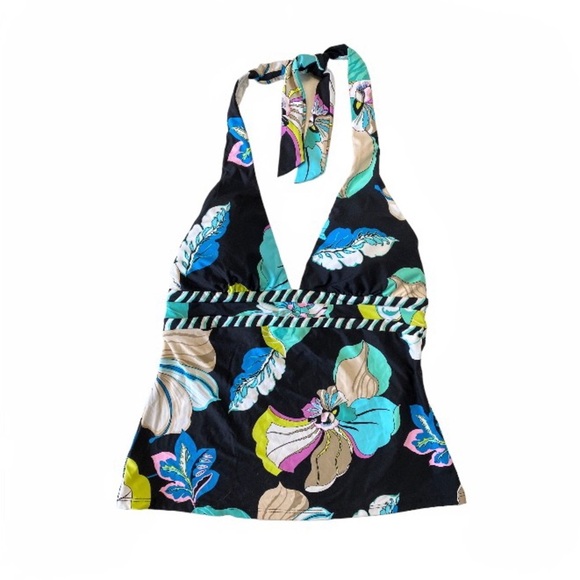 NWT Trina Turk Sintra Black Tropical Flora Halter Tankini Swimsuit Set Size 2 - Picture 13 of 16